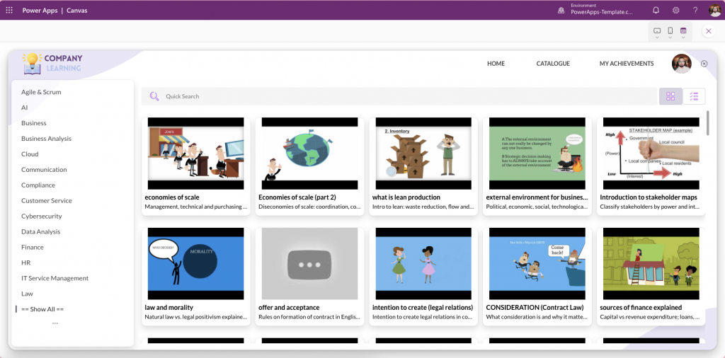 LearningHub 365 LMS Power Apps template – video and article learning module