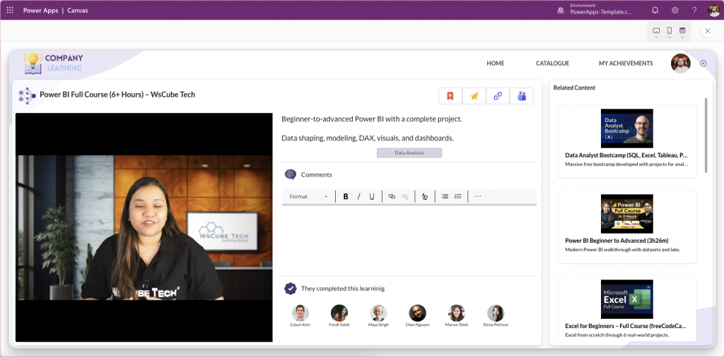 LearningHub 365 Power Apps template – assessment and quiz screen