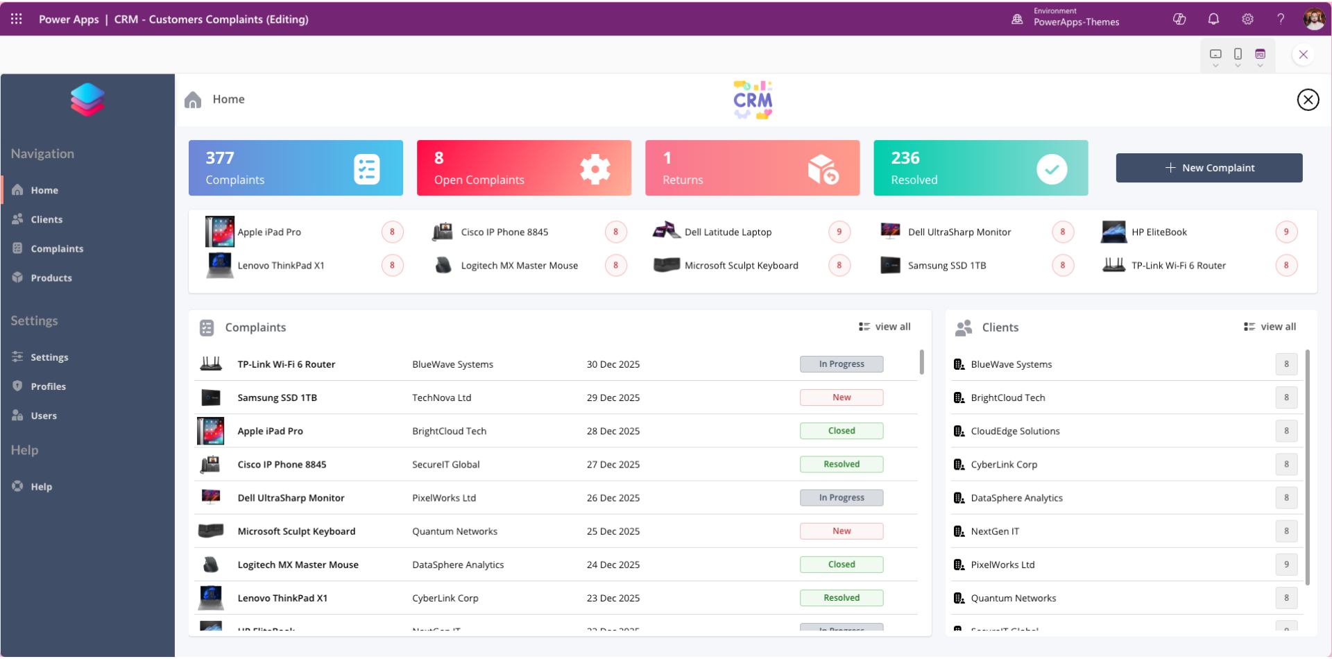 Download the Customers Complaints CRM Power Apps Template