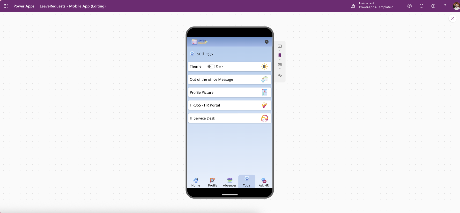 LeavePro Mobile Power Apps template – leave history and calendar screen
