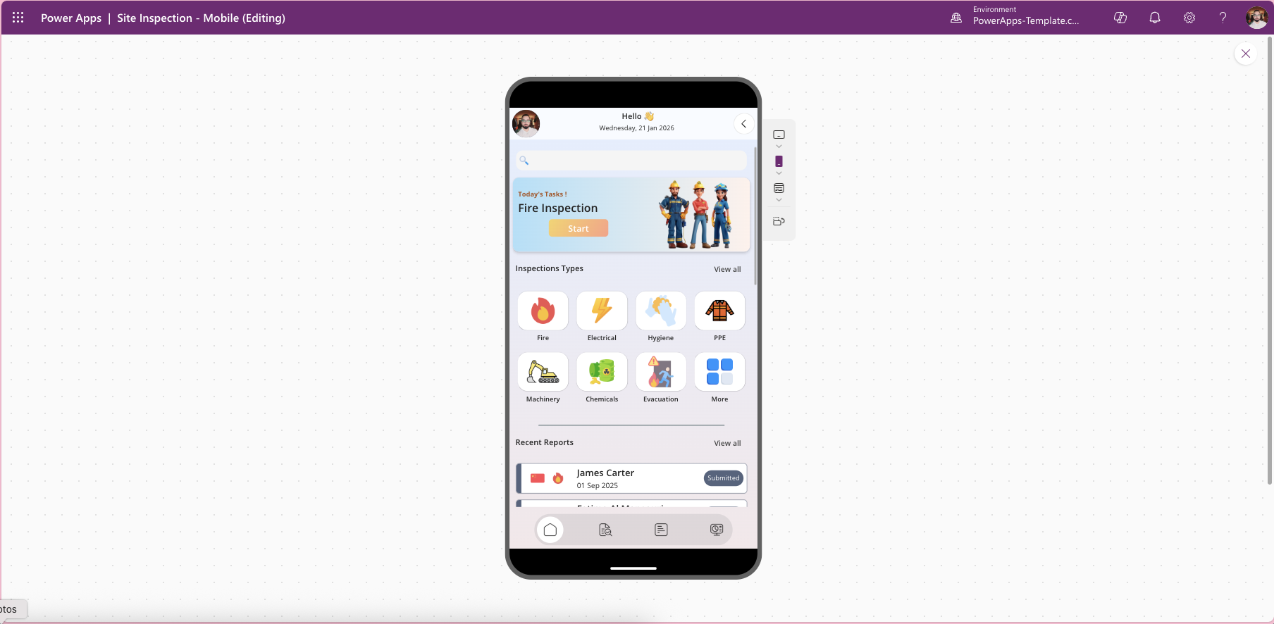 InspectPro Mobile, Power Apps Site Inspection Template