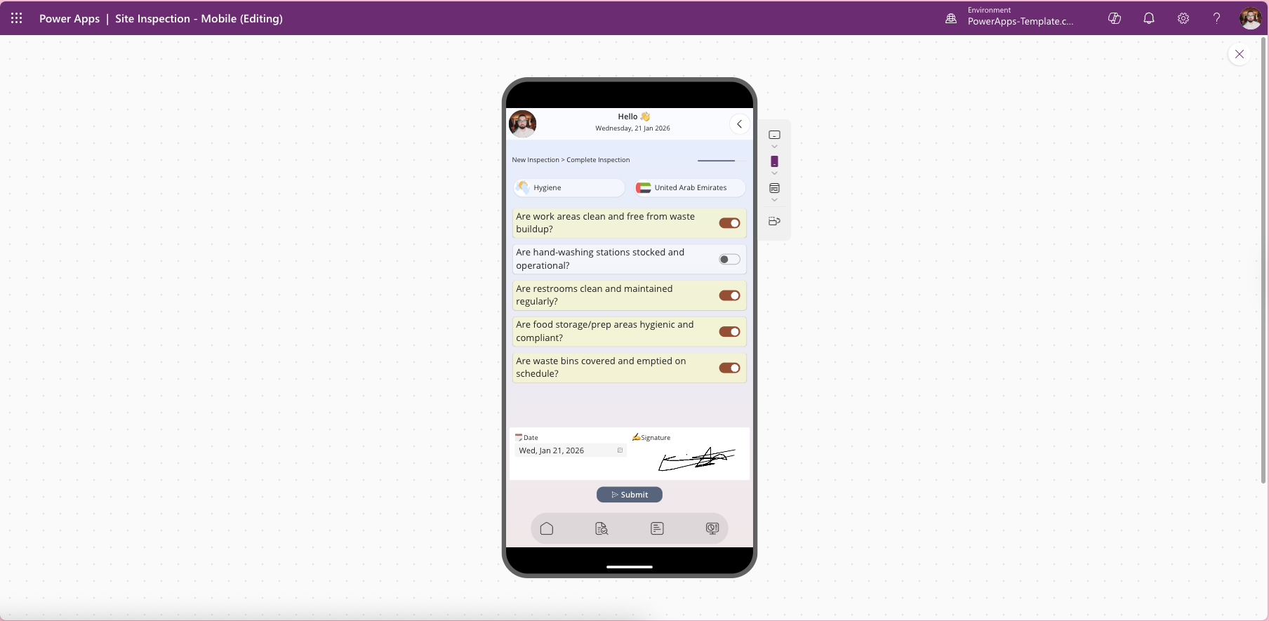 InspectPro Mobile, Power Apps Site Inspection Template